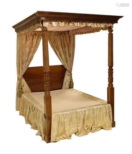 Mahogany and oak four-poster bed