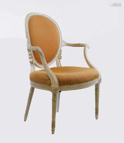 Adam style white-painted open armchair