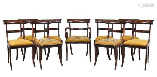 Set of nine Regency mahogany sabre-leg dining chairs (8+1)