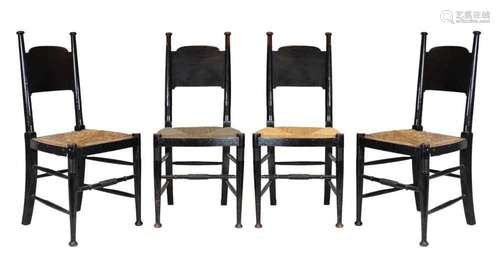 Set of four ebonised Arts & Crafts chairs, after William...