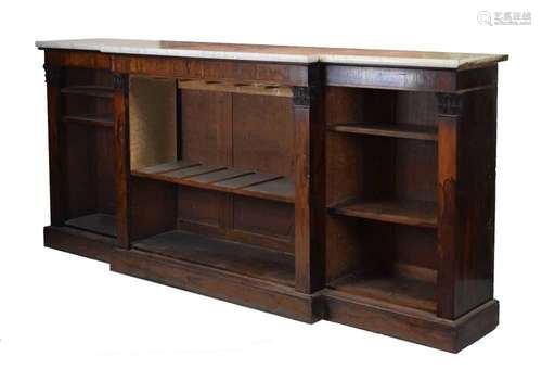 Victorian Carrara marble-topped rosewood breakfront open boo...