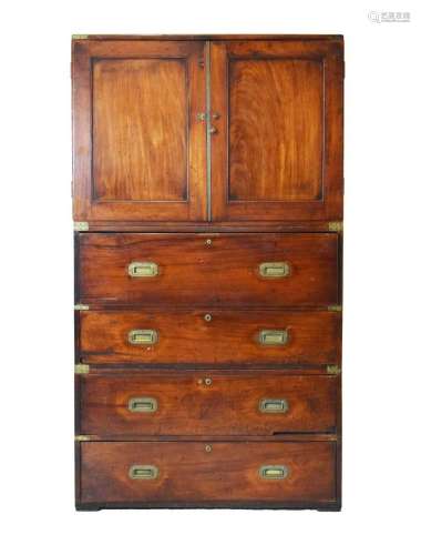 Rare 19th Century campaign secretaire chest and linen press