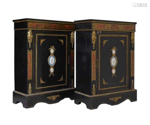 Pair of late 19th Century boulle and gilt metal mounted ebon...