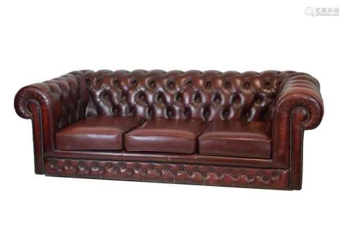 Wine deep-buttoned Chesterfield settee