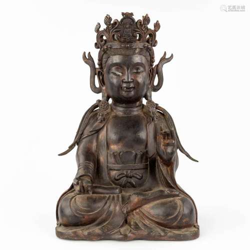 A Chinese figurine of Guanyin, bronze, 19th/20th C. (L: 28 x...