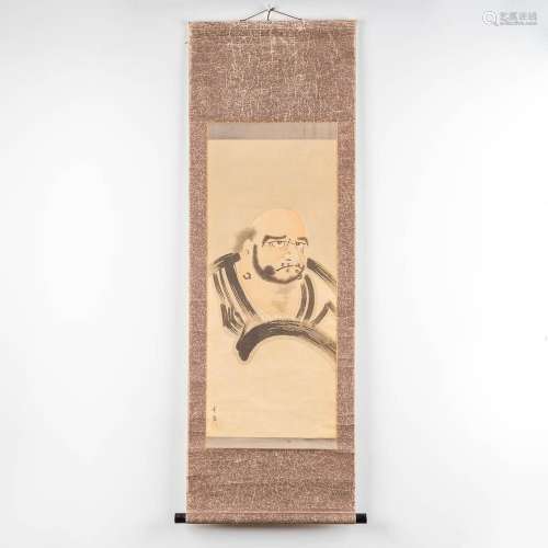 A Chinese scroll with an image of a wise man. Hand-painted o...