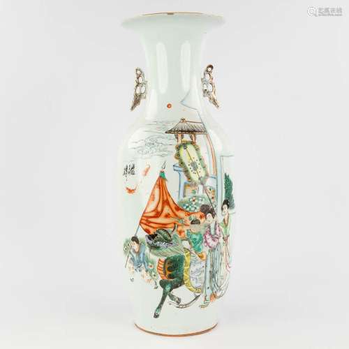 A Chinese vase decorated with a mythological figurine, ladie...