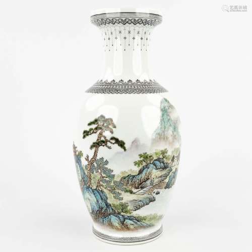A Chinese vase decorated with a river landscape. 20th centur...