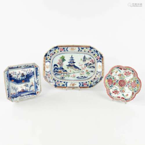 A collection of 3 Chinese plates with hand-painted decors. U...