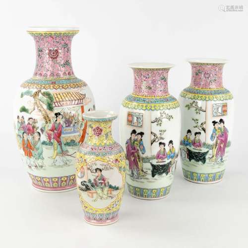 A collection of 4 Chinese vases, decorated with ladies. 20th...