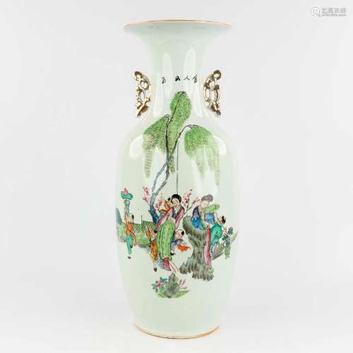 A Chinese vase, porcelain decorated with ladies and playing ...