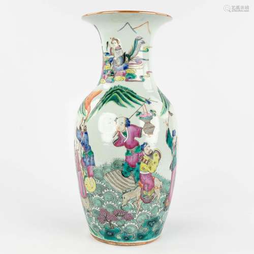 A Chinese vase, decorated with wise men on the sea, 19th C. ...