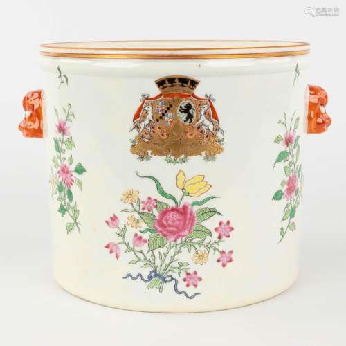 A Chinese wine cooler, porcelain with hand-painted heraldic ...