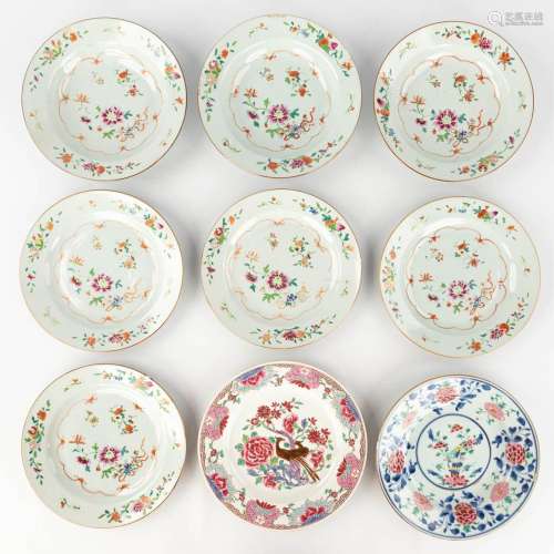 A collection of 9 Chinese Famille rose plates with hand-pain...