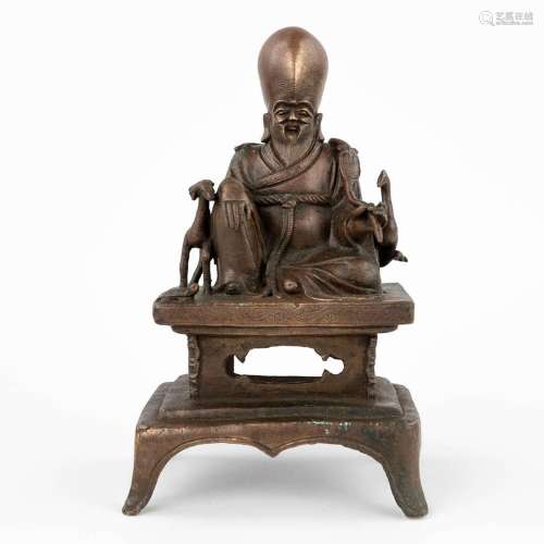 A Chinese figurine of immortal Shou Lao. Bronze. (L: 10 x W:...