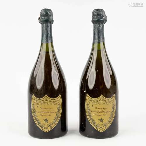 Dom Pérignom, a pair of Champagne bottles, 1964. (H: 30 cm)