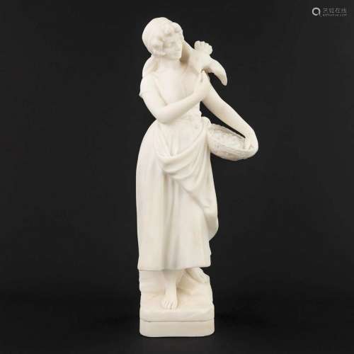 A figurine with a bird, sculptured alabaster. (L: 12 x W: 16...