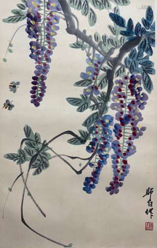 娄师白 紫藤蜜蜂 设色纸本立轴