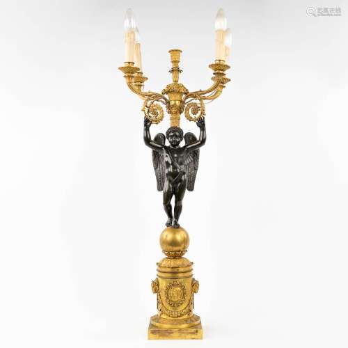 Pierre Chibout, An antique candelabra, decorated with an ang...