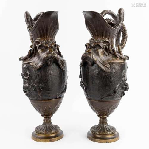 A pair of cassolettes, pitchers, bronze decorated with mytho...
