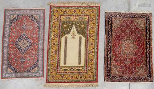 A collection of 3 Oriental hand-made carpets. Kashan and a p...