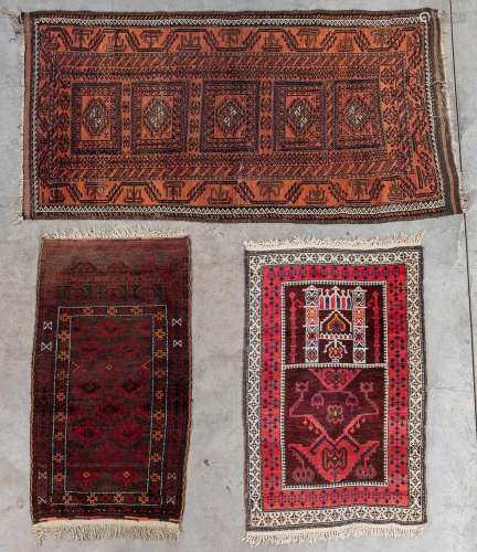 A collection of 3 Oriental hand-made carpets. Kazak & Af...
