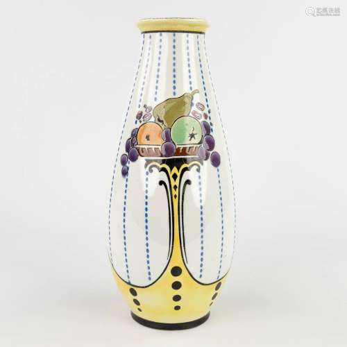 Boch Keramis, a vase with fruit decor, art deco. (H: 32,5 x ...