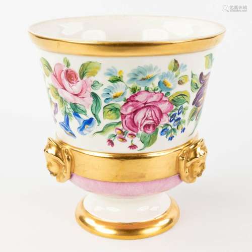 A large porcelain cache-pot with hand-painted flower decor. ...