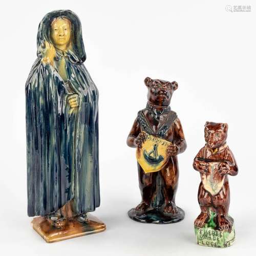 A collection of 3 pieces Flemish Earthenware Lady with a clo...