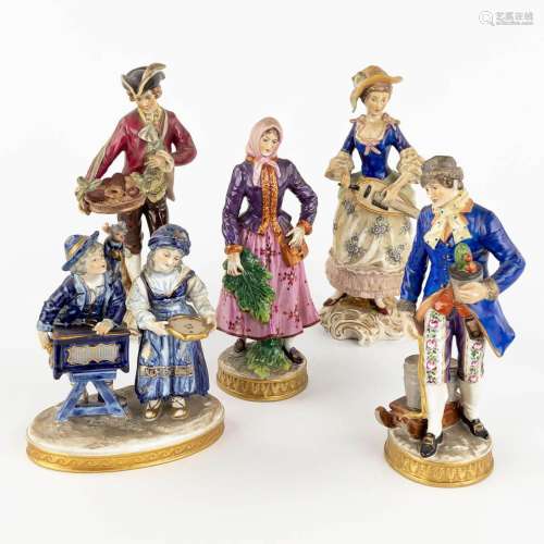 An collection of porcelain figurines. Marks by Volkstedt, Ca...