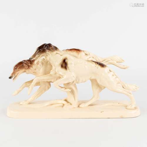 Hertwig and Co, Katzhutte, a pair of 'Borzoi dogs', glazed f...