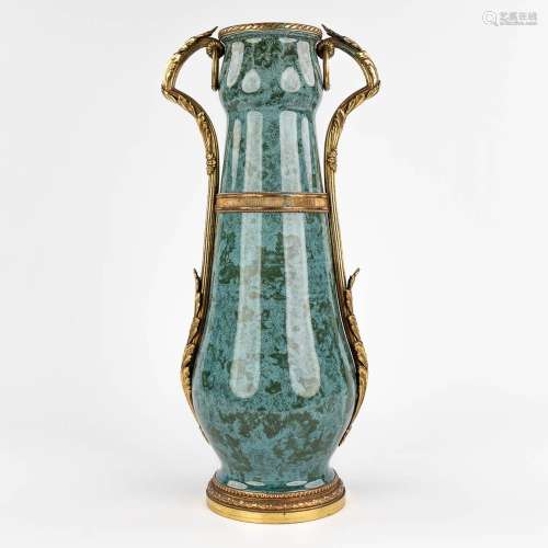 Sarreguemines model Sicilia, a faience vase mounted with bro...