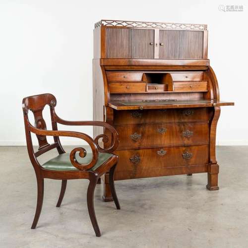 A commode Secretaire, with rolling shutters, mahogany veneer...
