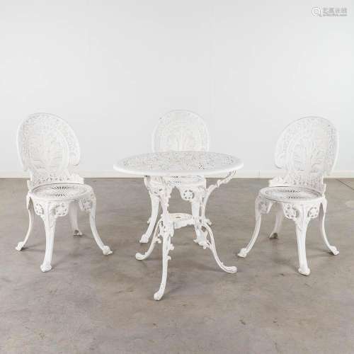 A garden set, consisting of a table and 3 chairs, white pati...