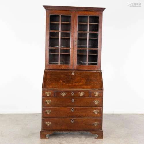 A secretaire with a display cabinet/library, oak, 19th C. (L...