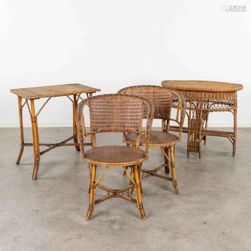 A set of 2 tables and 2 chairs, made of rotan. Circa 1920. (...