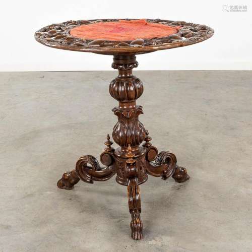 A side table, hunting style with oak sculptures. 19th C. (H:...