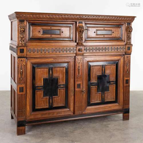 An antique 4-door cabinet 'Flemish Renaissance' oak and ebon...