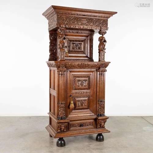An antique cabinet, oak, Flemish Renaissance, 17th C. (L: 61...
