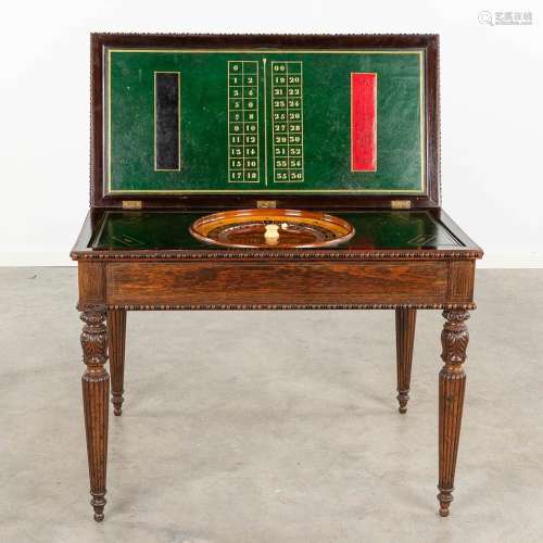 An antique game table with Roulette, Checkers, Chess and car...