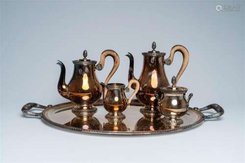 A French five-piece Empire style silver plated coffee and te...