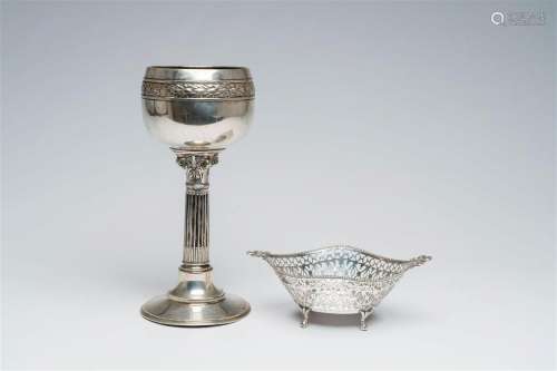 A German Neoclassical silver chalice and an open worked Dutc...