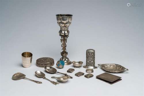 A varied collection of silver items and an Arabic ring with ...