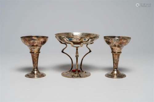 An English Art Nouveau or Modern Style silver tazza with cab...