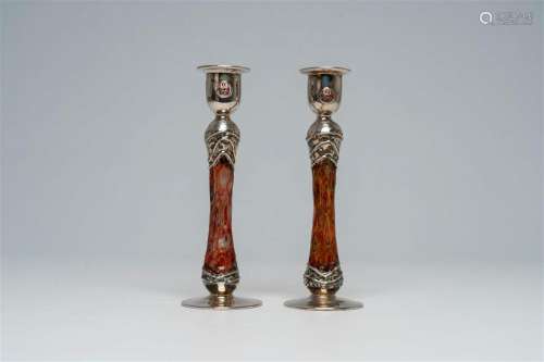 A pair of English or Scottish Arts & Crafts style silver...