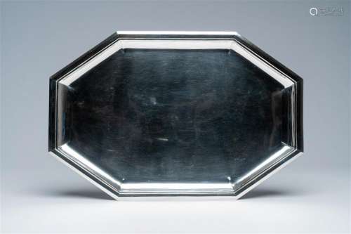 An octagonal Belgian silver Art Deco tray, maker's mark Delh...