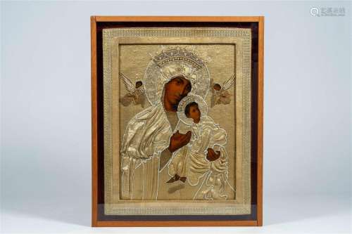 An impressive orthodox 'Mother of God' embroidery with gold ...