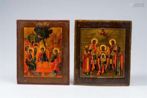 Two orthodox icons, 'Philoxenia of Abraham' and 'Saint Veron...