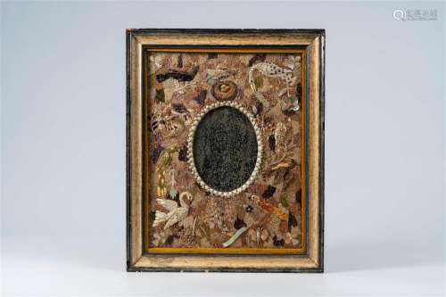 A presumably French seashell and mother-of-pearl mirror with...