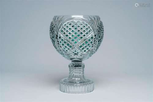 A green overlay crystal cut 'Zorba' bowl on foot, Val Saint ...